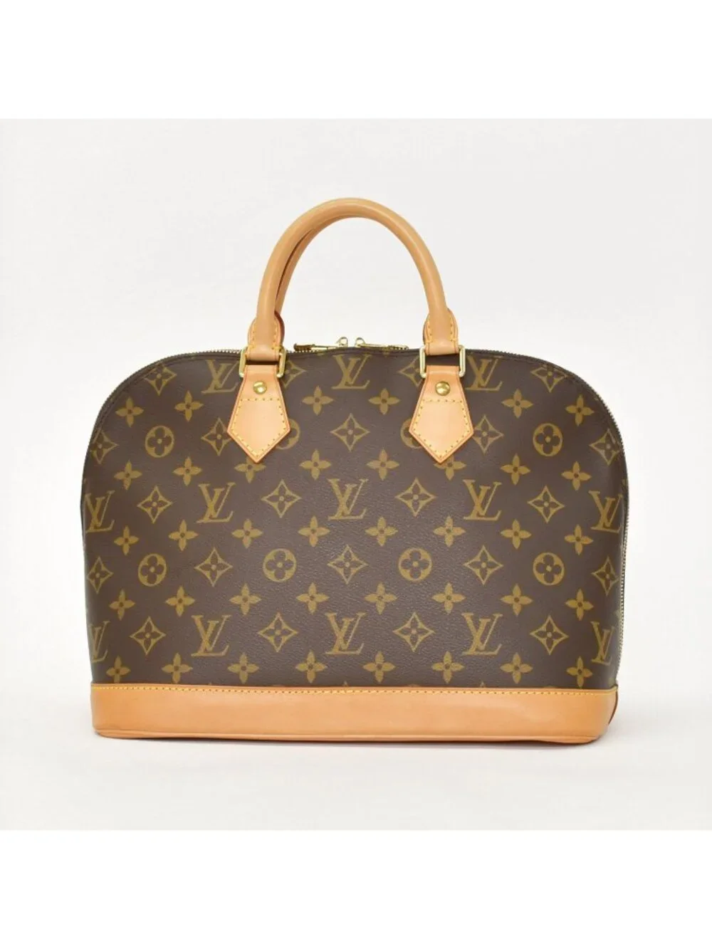 Louis Vuitton Alma PM Handbag Monogram Canvas Vachetta Leather Brown Gold
